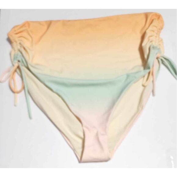 CALIA High Waisted Ruched Side Tie Swim Bikini Bottoms Orange Multi XXL *READ* - Picture 2 of 9